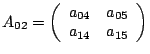$A_{02}=\left(\begin{array}{cc}
a_{04} & a_{05}\\
a_{14} & a_{15}\end{array}\right)$